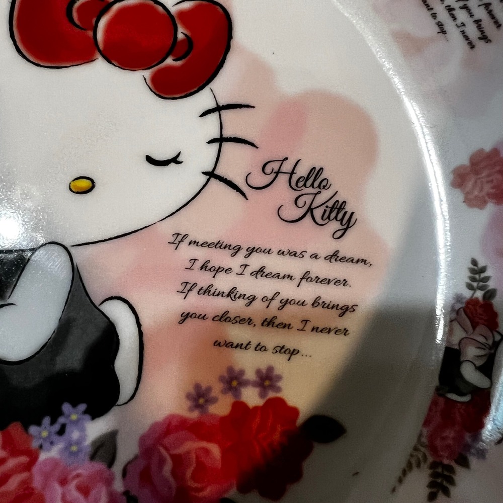 Sanrio 8.5" Hello Kitty Plate Pink Floral Rose Kawaii Melamine Quote Decor - Picture 3 of 8